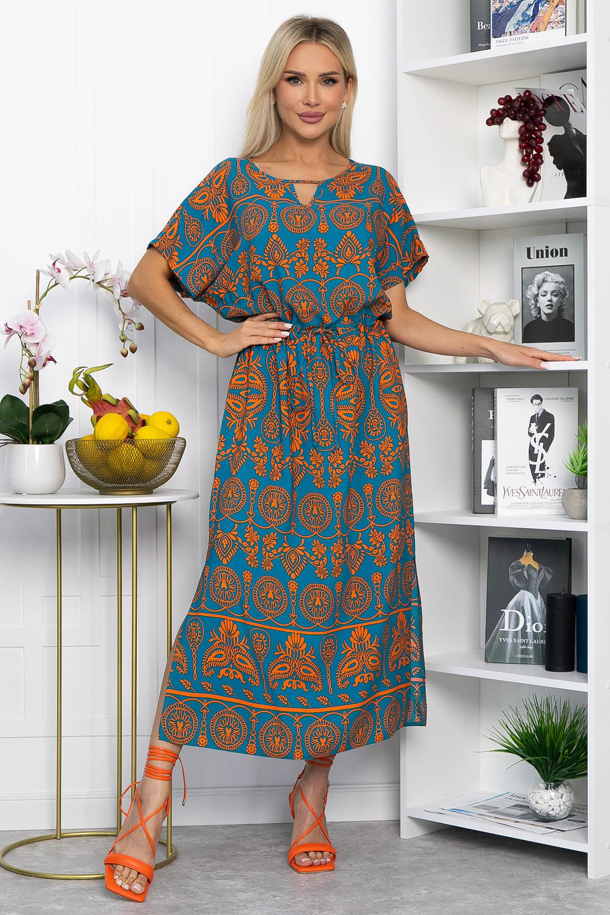 Платье Вистерия (лазурно-оранжевое) П15347-5М