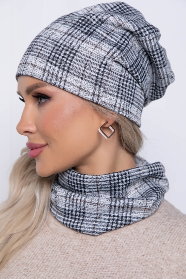 Комплект шапка и снуд (клетка) ШС12