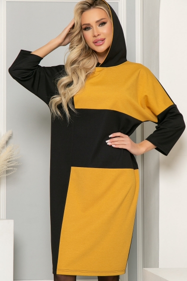Платье "Стиль большого города" (блэк/горчица) П4939