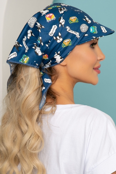 Косынка с козырьком (бульдожки, синяя) КК6