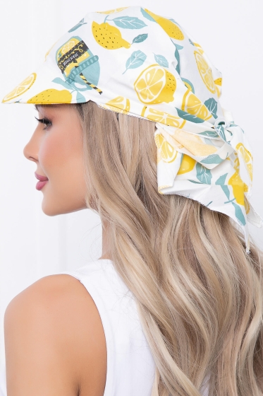 Косынка с козырьком (лимончики, белая) КК15