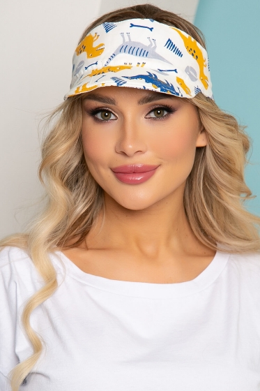 Козырек хлопковый (динозаврики, белый) КЗ6