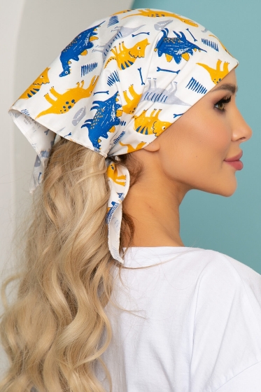 Косынка хлопковая (динозаврики, белая) К5