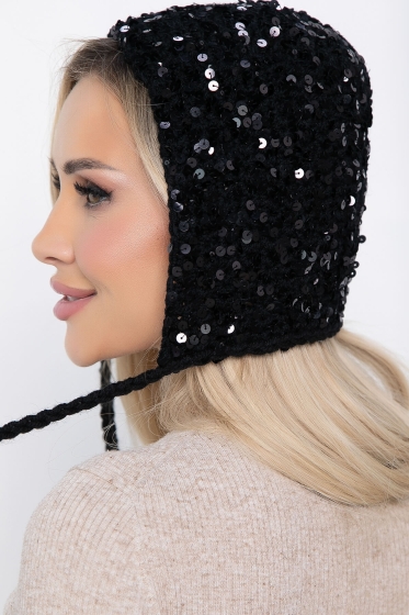 Чепчик с пайетками (черный) Ч01
