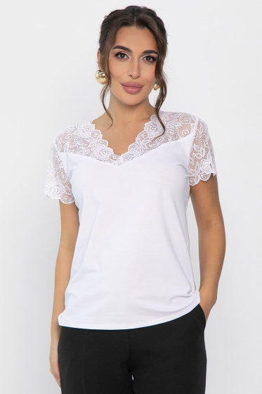 Блуза с кружевом Инь-Янь (белая) Б14256-18М