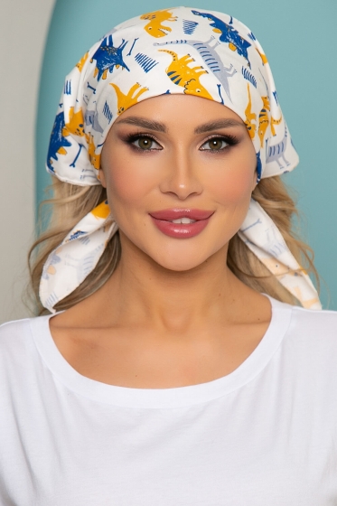 Косынка хлопковая (динозаврики, белая) К5