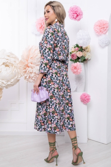 Платье "Городской романс" (блэк/васильки) П5787