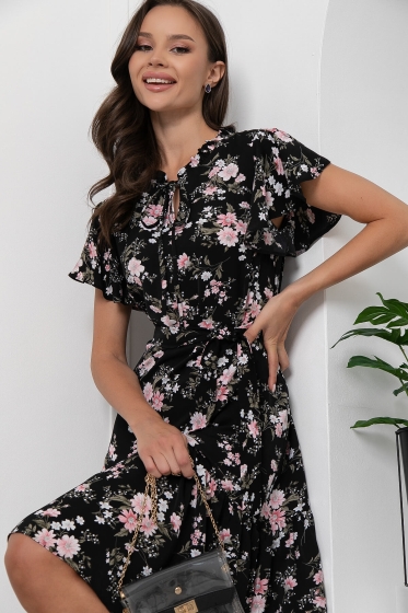 Платье "Хелен" (блэк/цветы) П6027