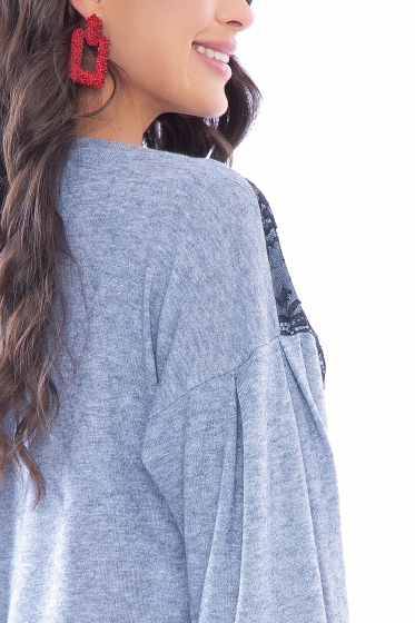 Джемпер с кружевом "Софи" (серо-голубой) Б2764