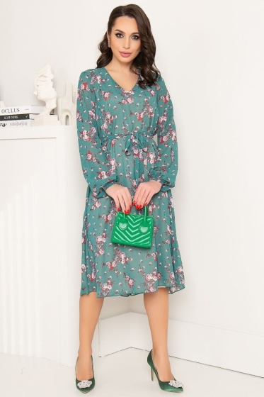 Платье "Волшебная история" (грин/розы) П7243