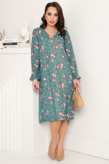 Платье "Волшебная история" (грин/розы) П7243
