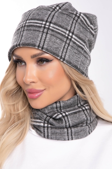 Комплект шапка и снуд (клетка) ШС14