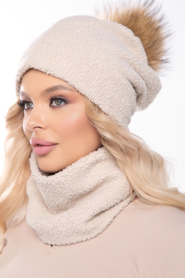 Комплект шапка с помпоном и снуд (беж) ШПС10