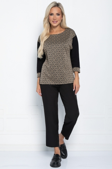 Блуза Греческие мотивы (черно-бежевая) Б11291