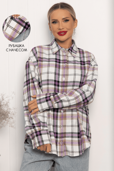 Рубашка оверсайз Дарика (бело-сиреневая) Б14253-30М