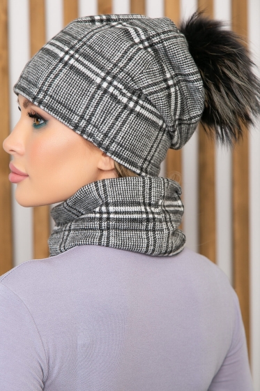 Комплект шапка с помпоном и снуд ШПС1 (клетка)