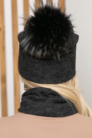 Комплект шапка с помпоном и снуд (темно-серый) ШПС3