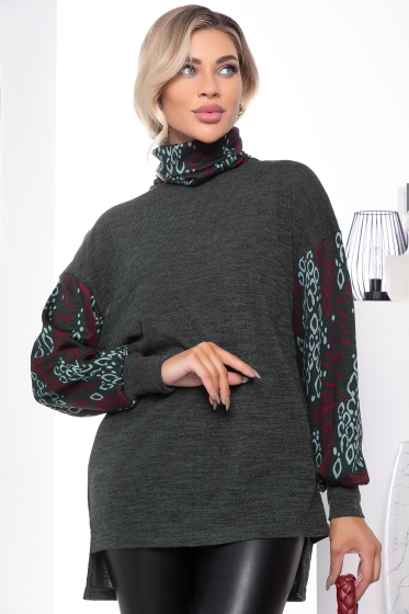 Джемпер "Ариана" (хаки/принт) Б7702