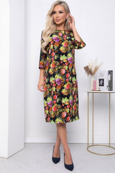 Платье "Аэлита" (цветы на черном) П7157
