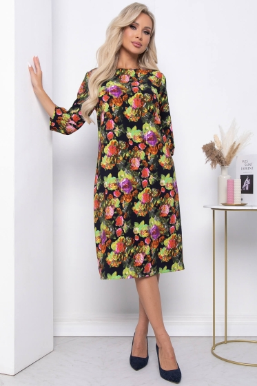 Платье "Аэлита" (цветы на черном) П7157