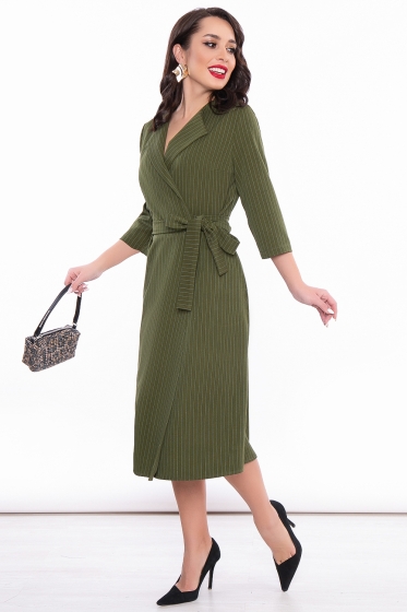 Платье "Современная классика" (горчично-зеленое) П3145