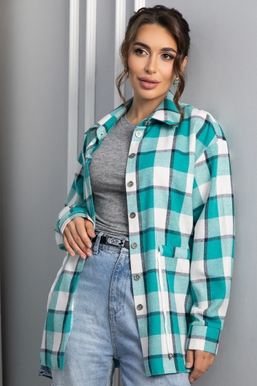 Рубашка хлопковая Джанет (бело-зеленая) Б14270-4М