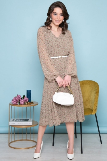 Платье "Волшебная история" (цветы/олива) П7033