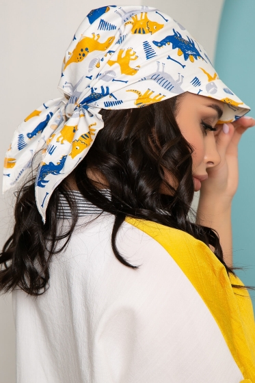 Косынка с козырьком (динозаврики, белая) КК10