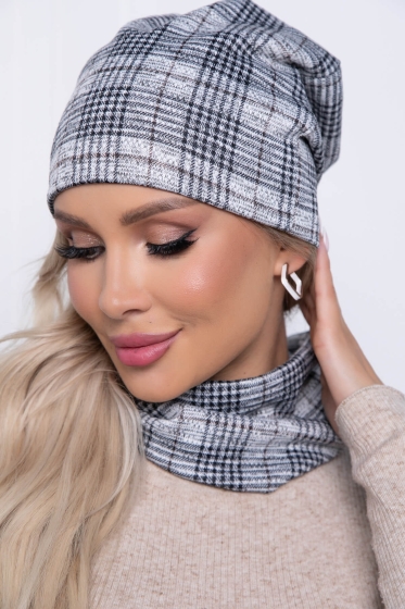 Комплект шапка и снуд (клетка) ШС12