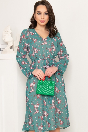 Платье "Волшебная история" (грин/розы) П7243