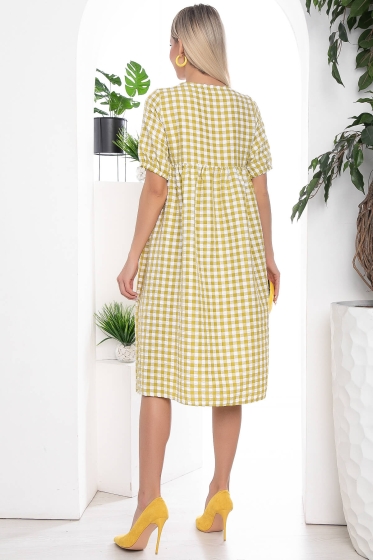 Платье Лето в клетку (горчица) П10192