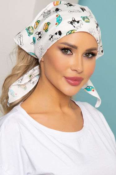 Косынка хлопковая (бульдожки, белая) К2