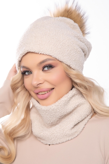 Комплект шапка с помпоном и снуд (беж) ШПС10