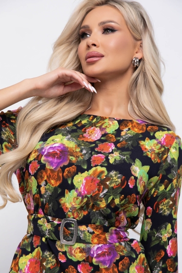 Платье "Аэлита" (цветы на черном) П7157