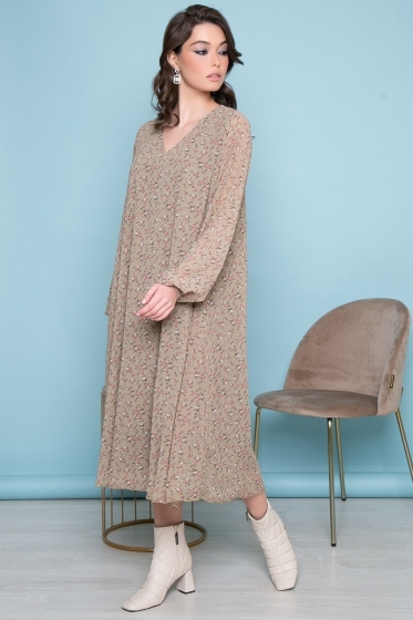 Платье "Волшебная история" (цветы/олива) П7033