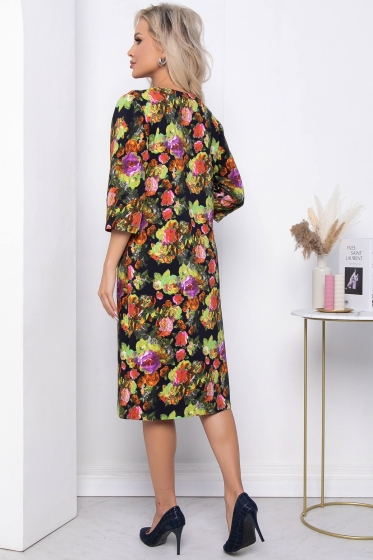 Платье "Аэлита" (цветы на черном) П7157