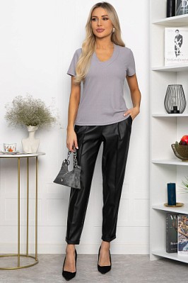 Брюки с кожаной вставкой Дарнель (черные) Б14349-10М