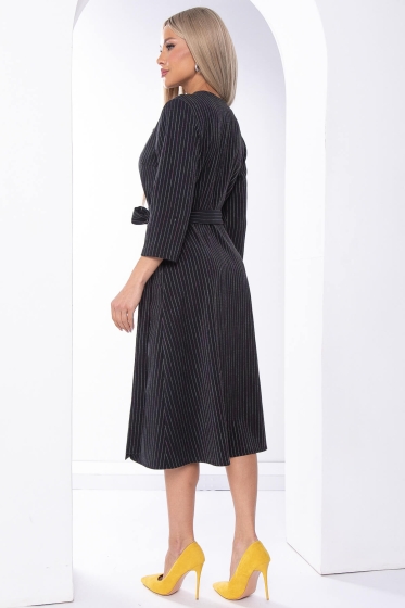 Платье офисное на запахе (блэк/полоска) П8204