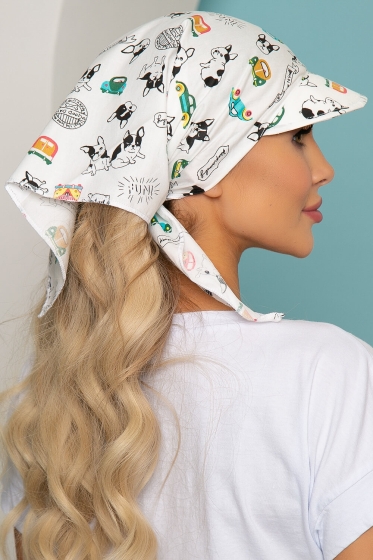 Косынка с козырьком (бульдожки, белая) КК7
