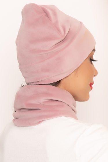 Комплект шапка и снуд (пыльно-розовый) ШС2