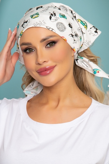 Косынка хлопковая (бульдожки, белая) К2